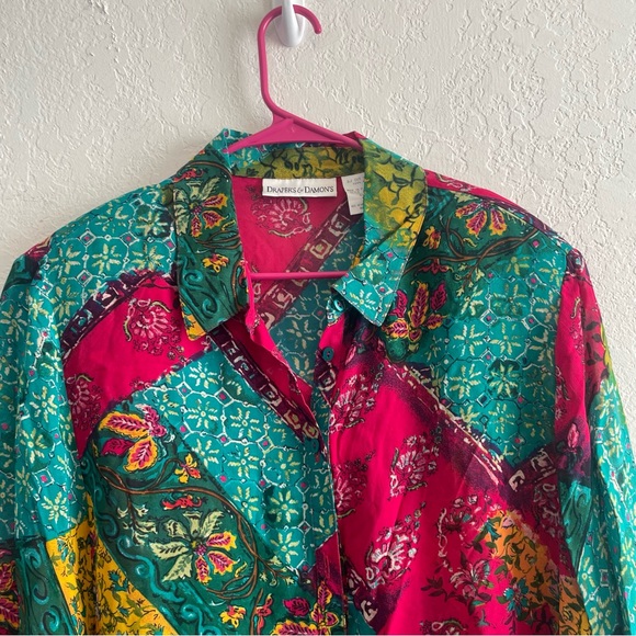 Draper’s & Damon’s Button Up Shirt Women's 20W Multicolor Floral Patchwork - Picture 3 of 7